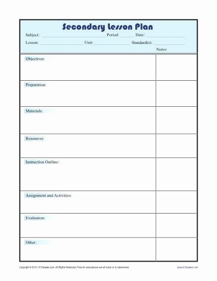 Dance Lesson Plan Templates Awesome Daily Lesson Plan Template with Subject Grid Secondary
