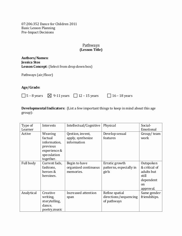 Dance Lesson Plan Templates Lovely Corrected Lesson Plan with Bibliography