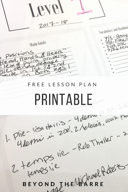 Dance Lesson Plan Templates New Beyond the Barre Free Dance Class Lesson Planner Printable