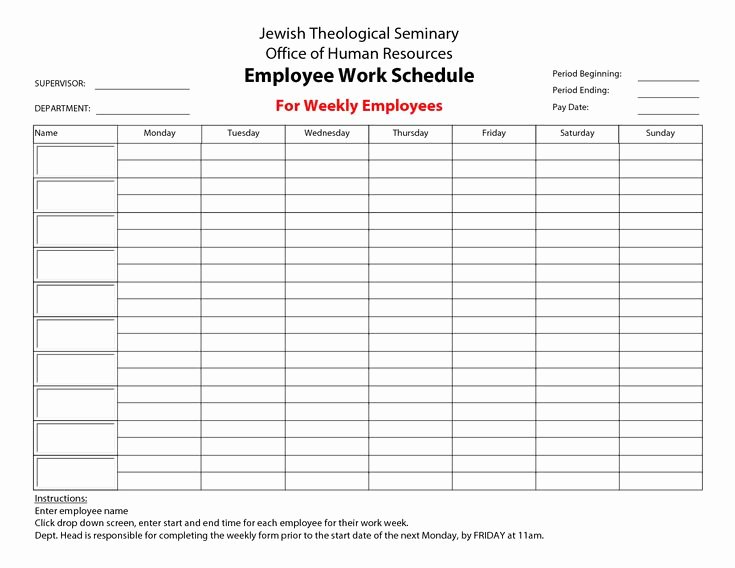 Daycare Staff Schedule Template Awesome 20 Hour Work Week Template