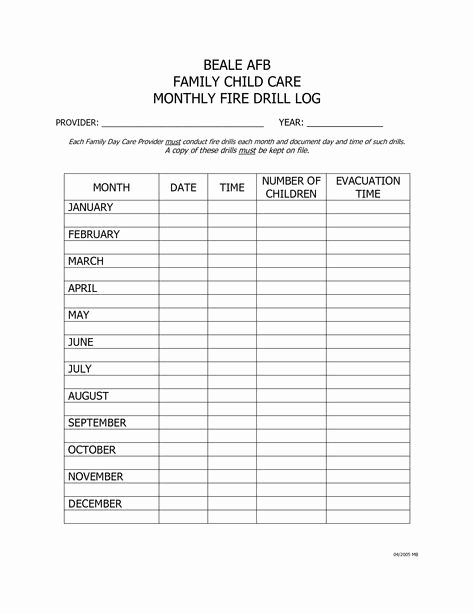 Daycare Staff Schedule Template Beautiful Fire Drill Log Template Google Search Daycare forms