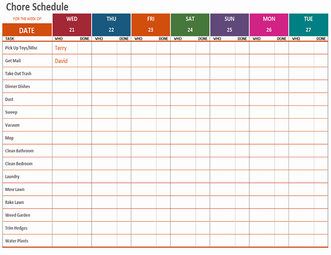 Daycare Staff Schedule Template Luxury Weekly Chore Schedule