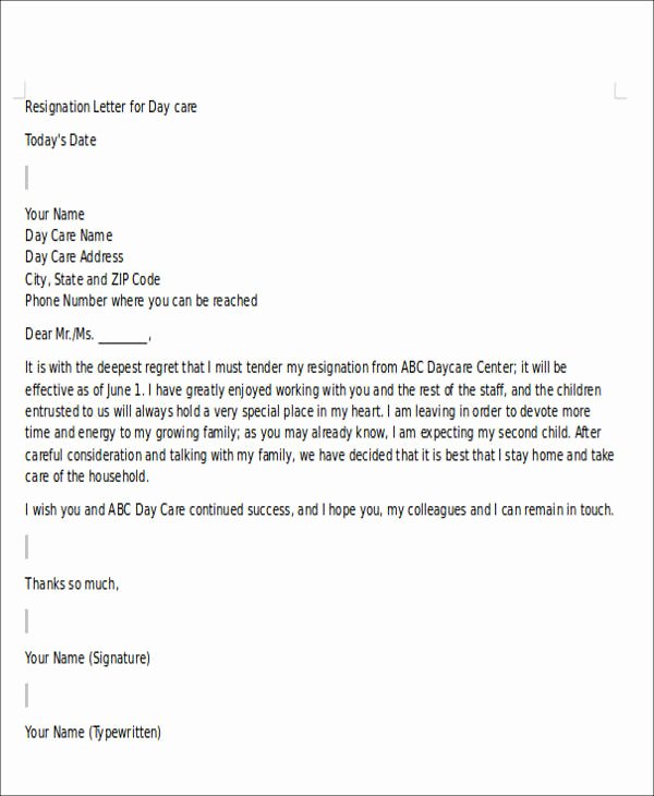 Daycare Termination Letter to Parent Fresh 8 Sample Childcare Resignation Letters Pdf Doc