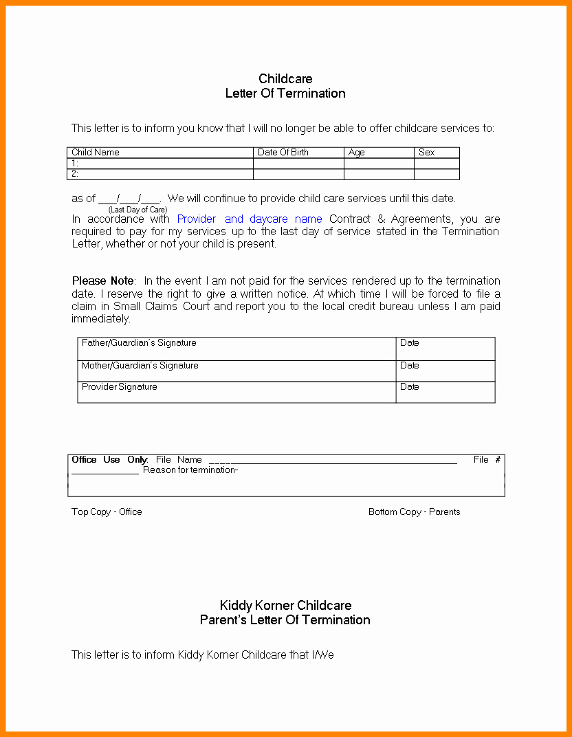 Daycare Termination Letter to Parent New 7 Daycare Termination Letter
