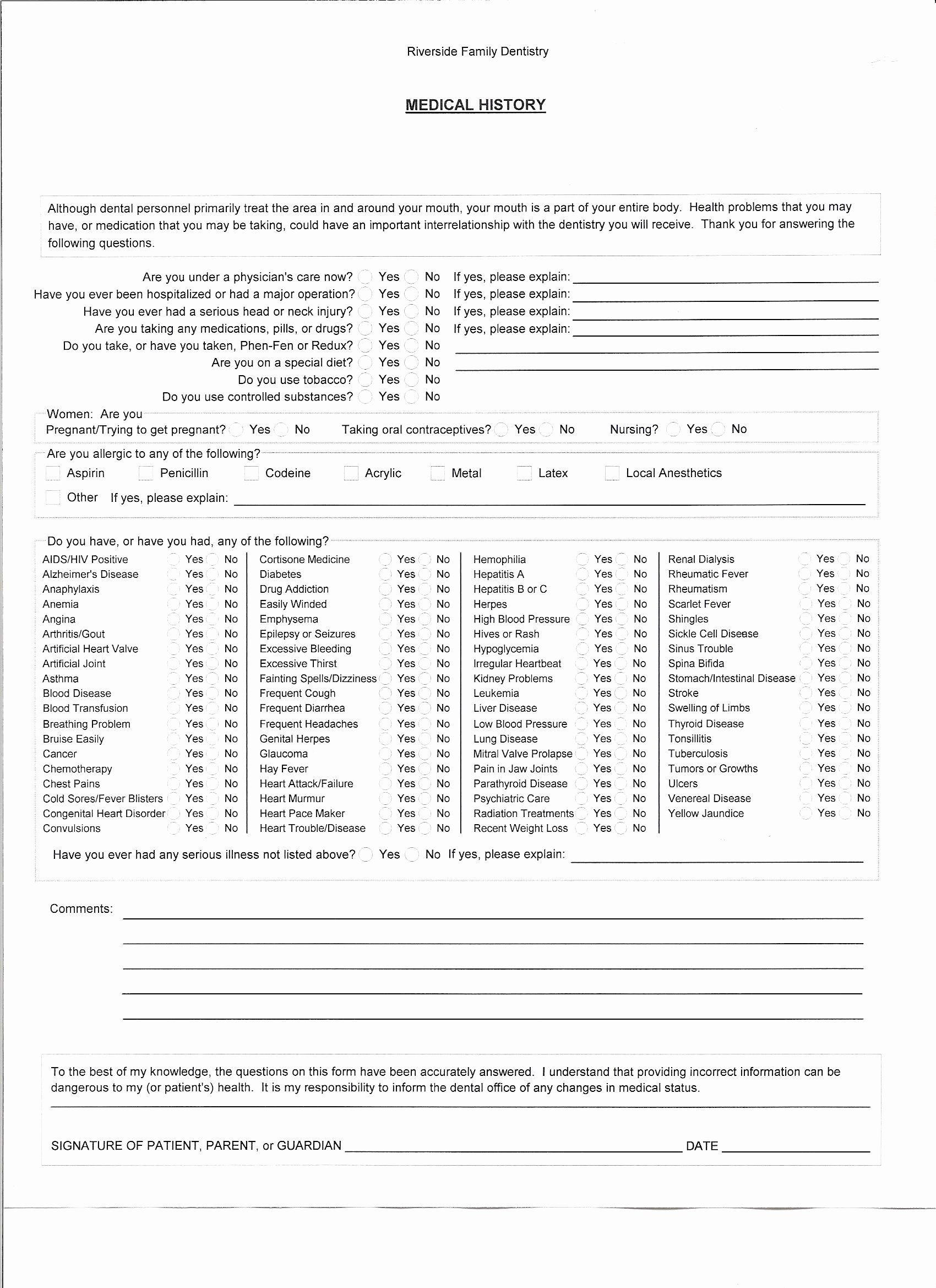 Dental Medical History form Template Awesome Health History Questionnaire Template