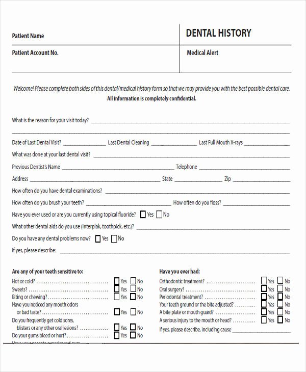 Dental Medical History form Template Beautiful 43 Sample Medical forms In Pdf