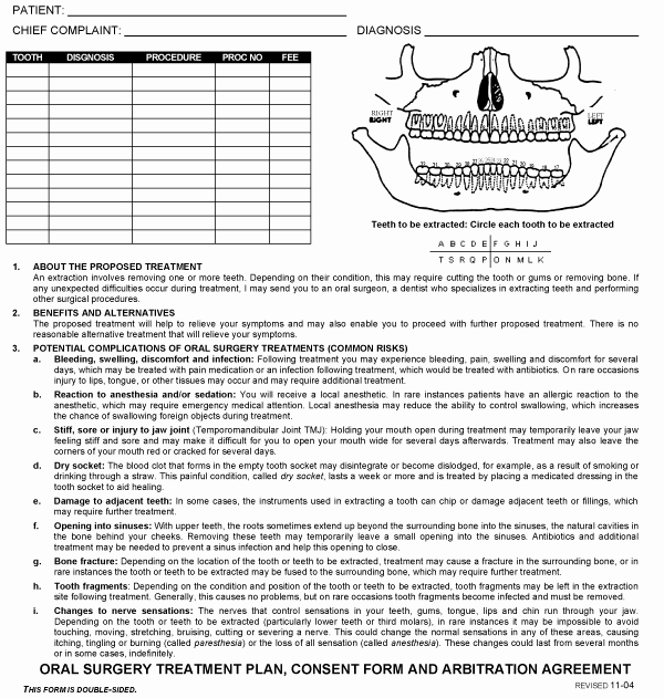 Dental Treatment Plan form Lovely Dental Consent form Printing In Sacramento