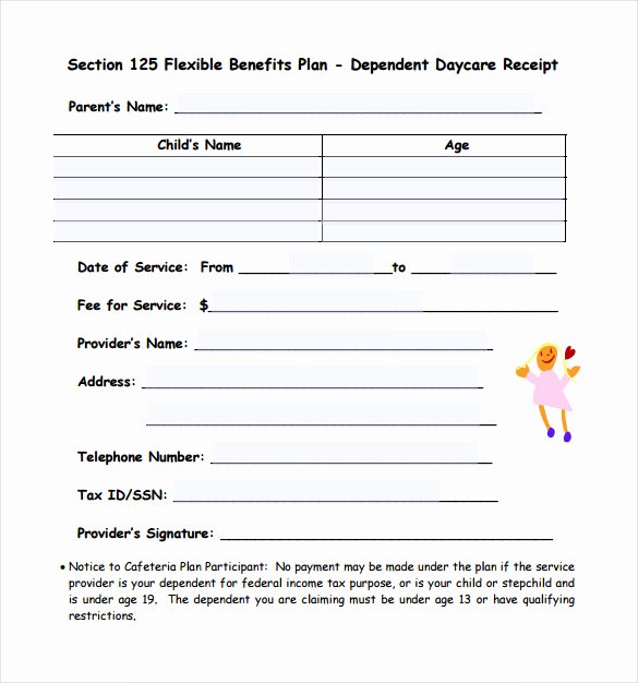 Dependent Care Receipt Template Awesome 21 Daycare Receipt Templates Pdf Doc