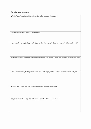 Differentiated Instruction Lesson Plan Template Best Of Pay It forward Question Sheet by butlerc