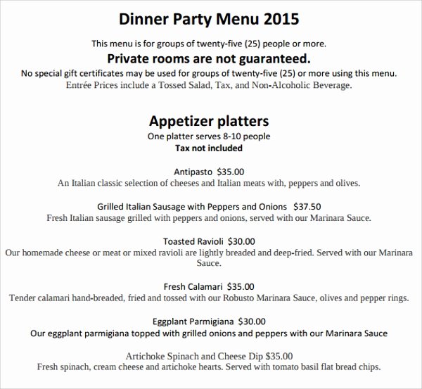 Dinner Party Menu Template Elegant Sample Party Menu Template 15 Download Documents In Psd