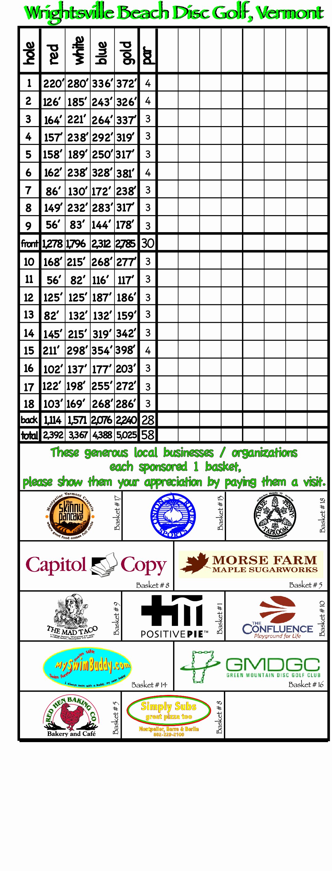 Disc Golf Score Cards New Disc Golf Wrightsville Beach Vt