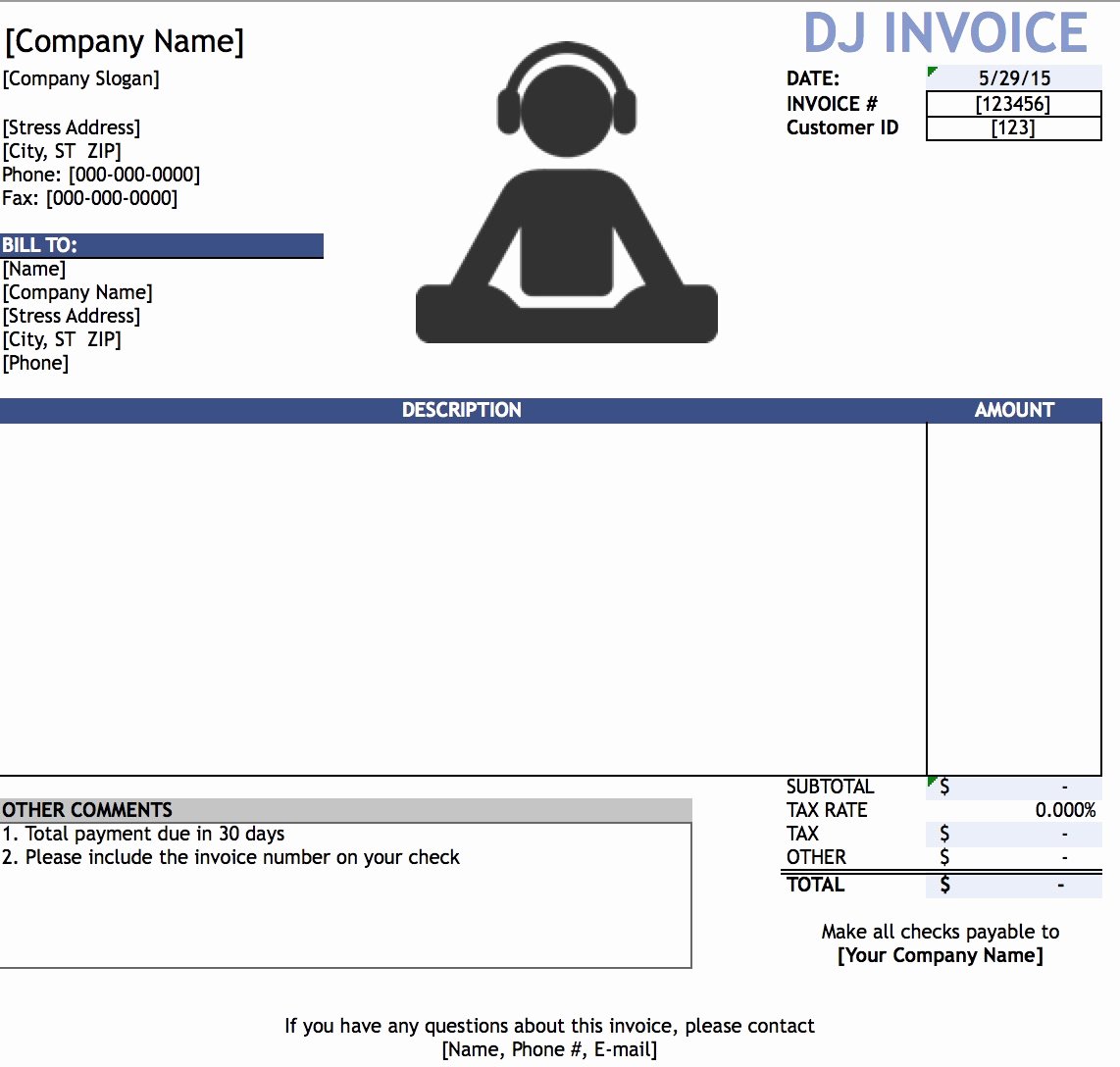 Disc Jockey Contract form Luxury Dj Invoices Templates