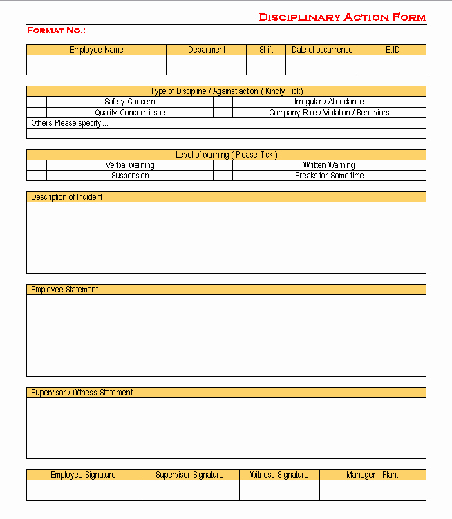Disciplinary Action form Word Document Awesome Employee Disciplinary Action form with Checklist