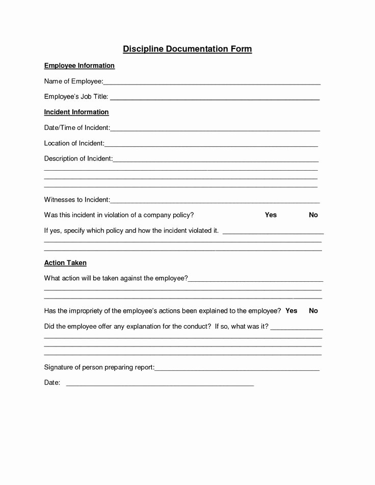 Disciplinary Action form Word Document New Employee Discipline form Employee forms