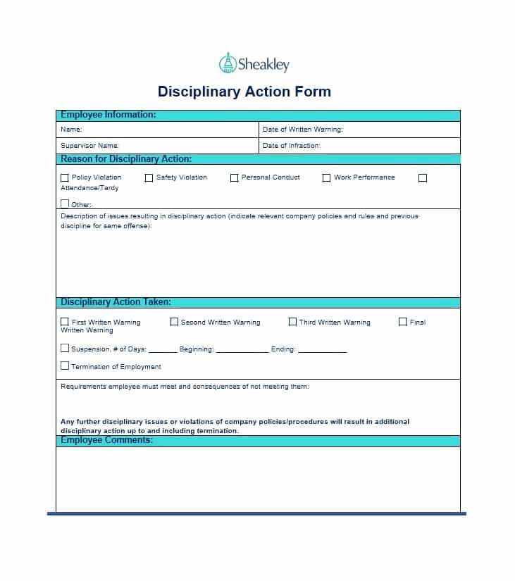 Disciplinary Action form Word Document Unique Disciplinary Action form