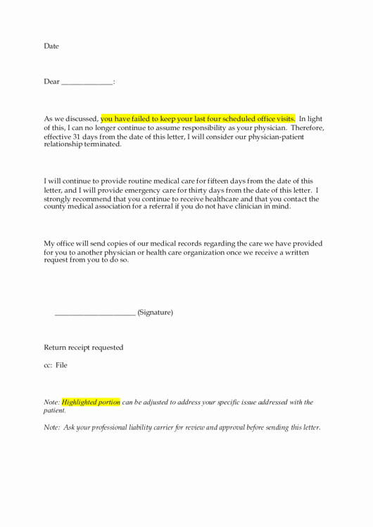 Dismissal Letter From Dental Office Unique Patient Dismissal Letter Template Printable Pdf