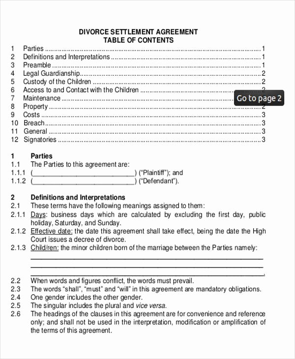 Divorce Settlement Agreement Pdf Awesome Divorce Agreement Sample 7 Examples In Word Pdf