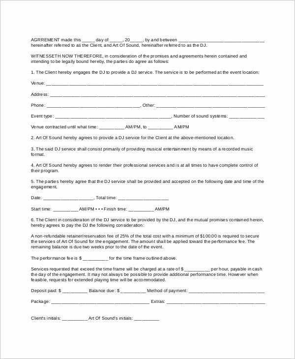 Dj Service Contract Template Beautiful Sample Dj Contract 14 Examples In Word Pdf Google Docs Apple Pages
