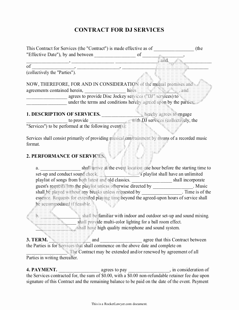 Dj Service Contract Template Lovely Dj Contract Template Dj Agreement with Sample D J Contracts Real State