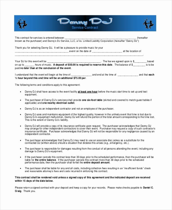 Dj Service Contract Template New Sample Dj Contract form 8 Free Documents In Pdf Doc