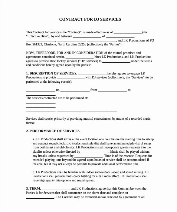 Dj Service Contract Template Unique Free 20 Sample Best Dj Contract Templates In Google Docs Ms Word Pages
