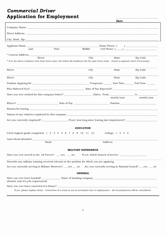 Driver Application for Employment Elegant top Mercial Driver Application for Employment Free to In Pdf format