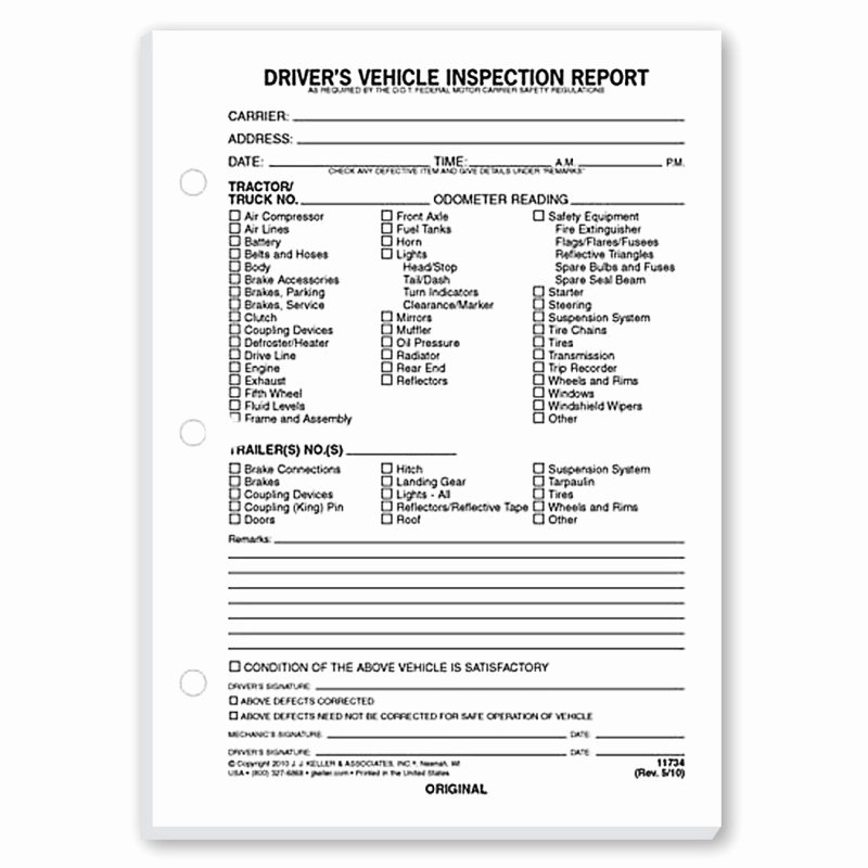 Driver Vehicle Inspection Report Pdf Awesome Loose Leaf Truck Driver S Inspection Report