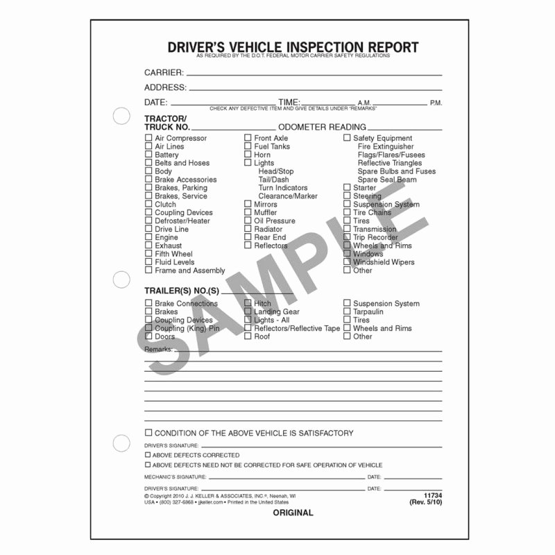 Driver Vehicle Inspection Report Pdf Luxury Loose Leaf Truck Driver S Inspection Report
