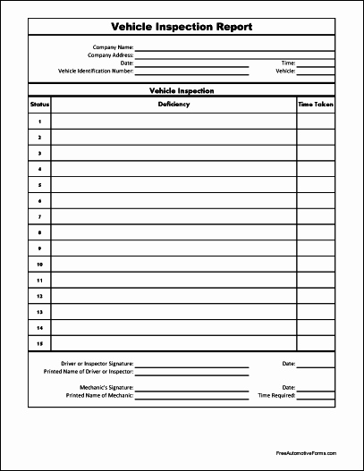 Driver Vehicle Inspection Report Template Unique Free Wide Row Basic Vehicle Inspection Report