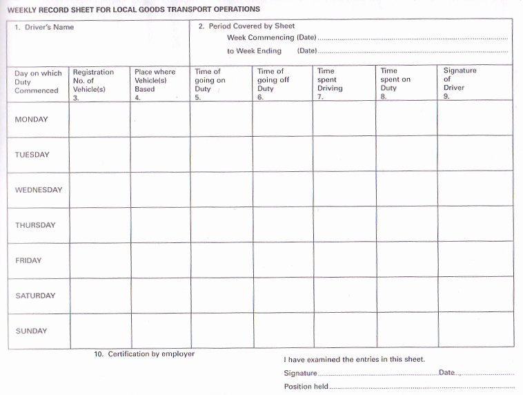 Drivers Log Sheet Template Fresh Record Book for Drivers In Road Transport – Ward International Consulting Ltd