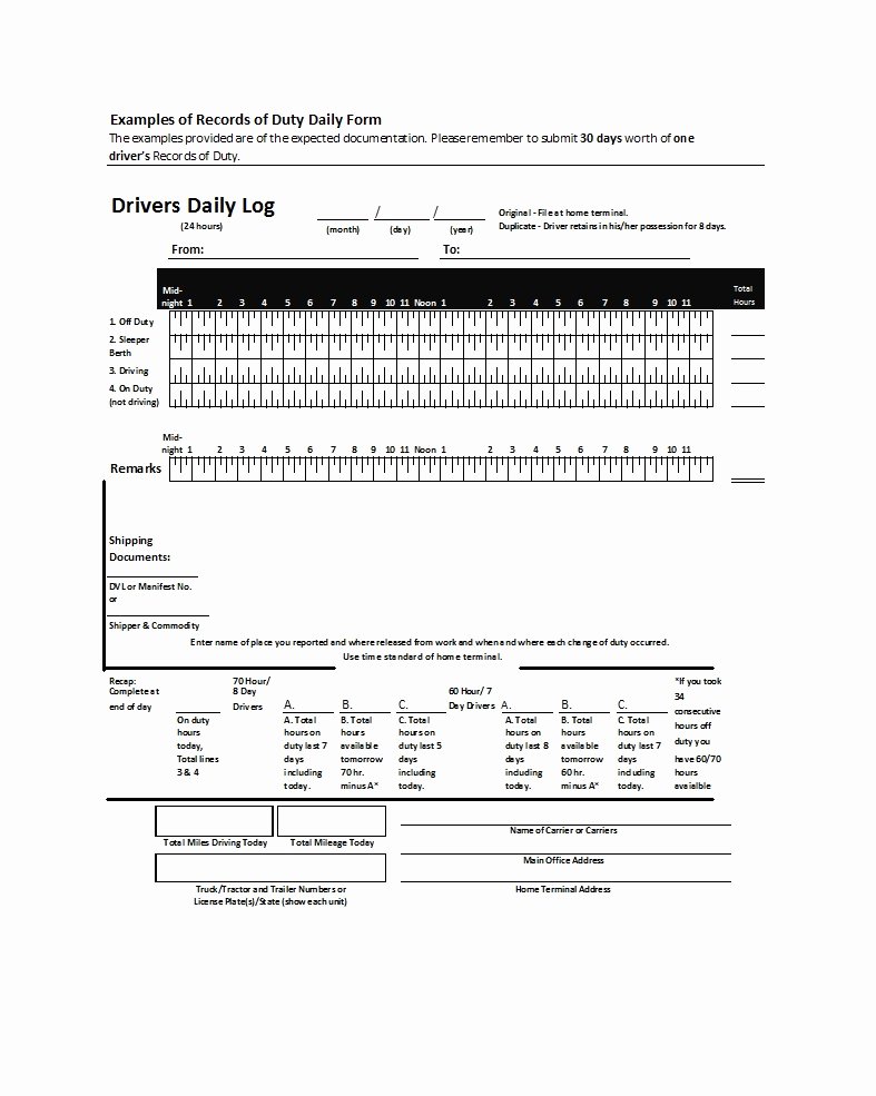Drivers Log Sheet Template Luxury 50 Printable Driver S Daily Log Books [templates &amp; Examples]