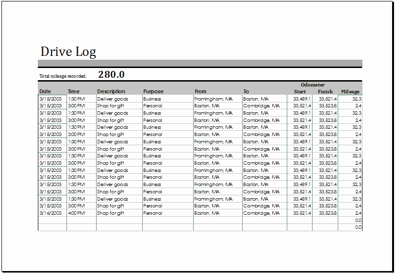 Drivers Log Sheet Template Luxury Ms Excel Printable Drive Log Template