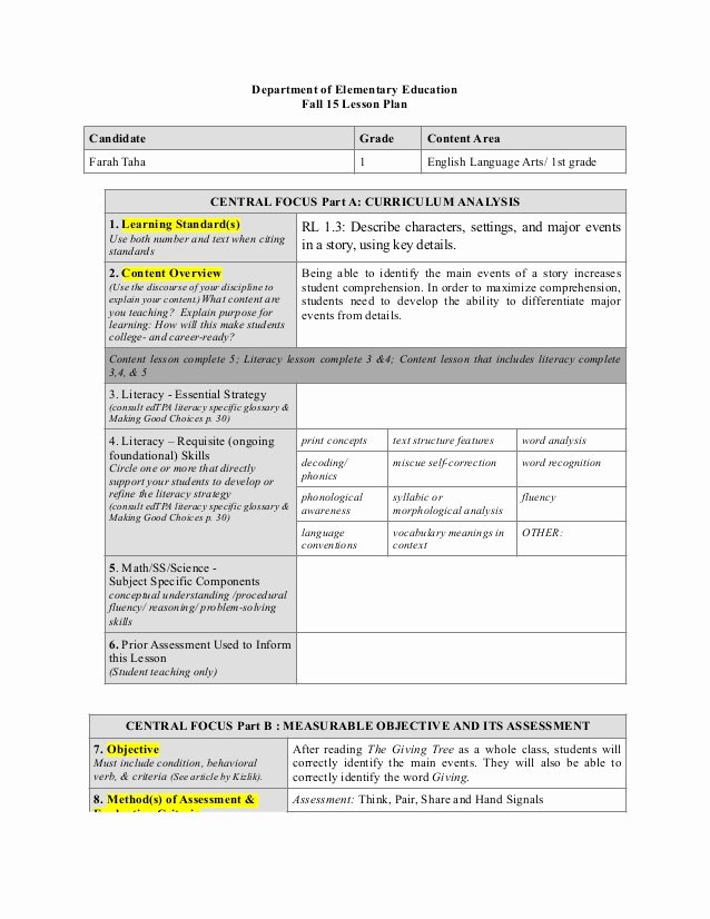 Ela Lesson Plan Template Beautiful Eed Lesson Plan Template