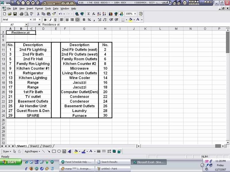 Electrical Panel Schedule Excel Template Awesome Panel Schedule Help