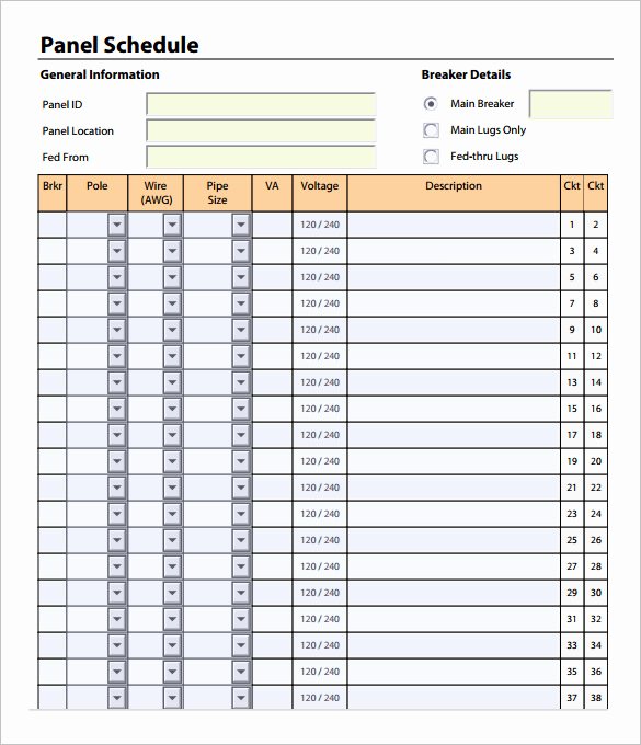 Electrical Panel Schedule Excel Unique Panel Schedule Template