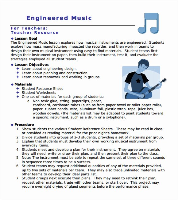 Elementary Music Lesson Plan Template Awesome Sample Music Lesson Plan Template 9 Free Documents In