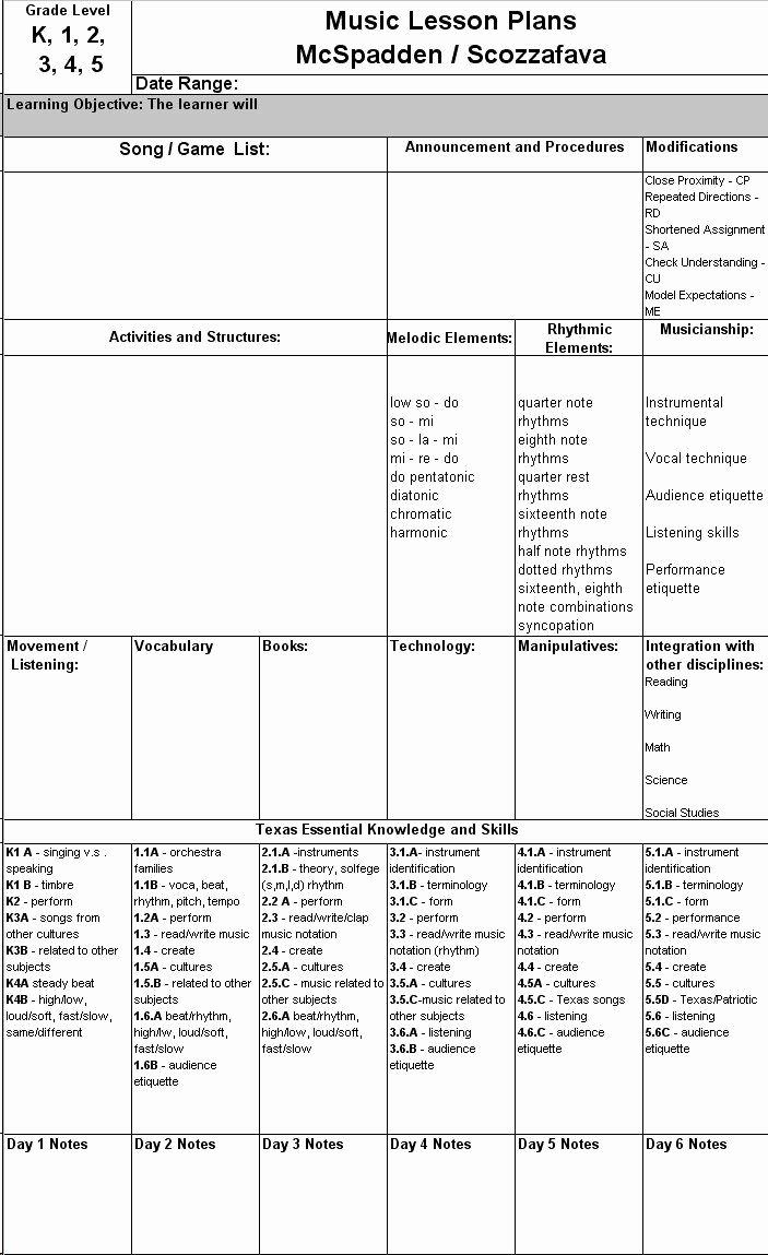 Elementary Music Lesson Plan Template Beautiful Great Idea for Music Lesson Plan Template Typical