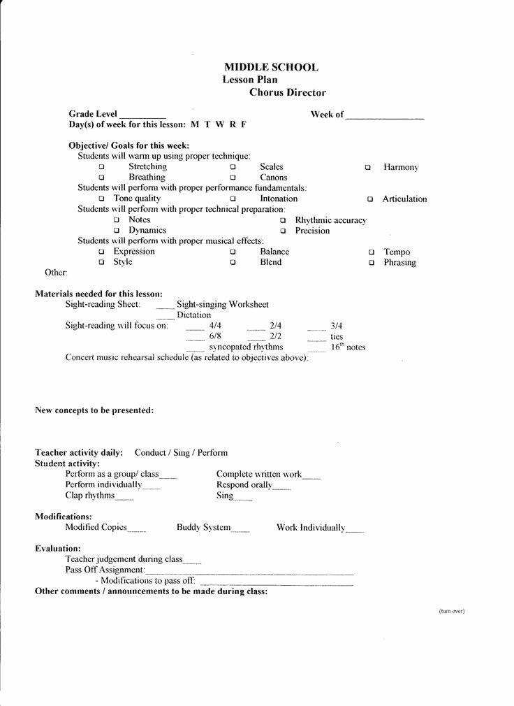 Elementary Music Lesson Plan Template Beautiful Lesson Plan Template – Middle School Chorus