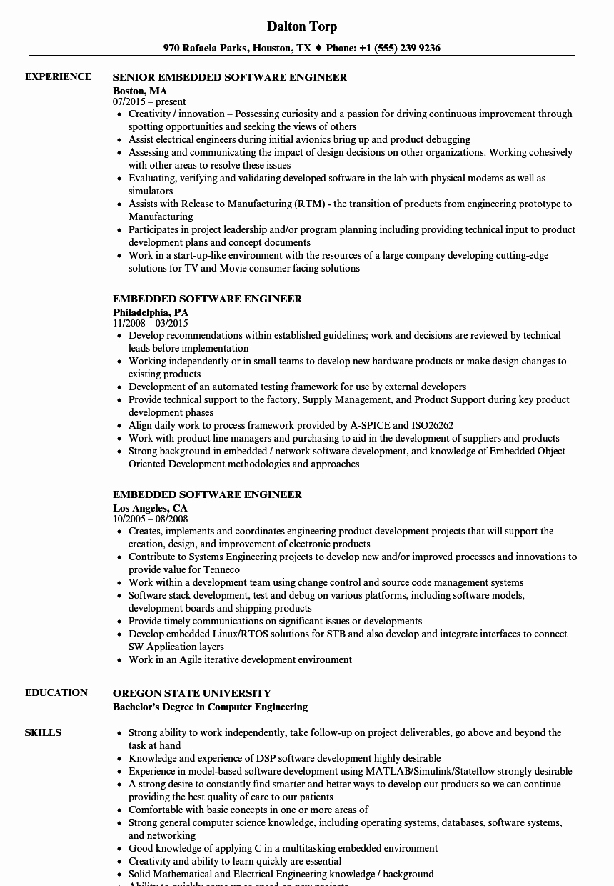 Embedded software Engineer Resume Awesome Embedded software Engineer Resume Samples
