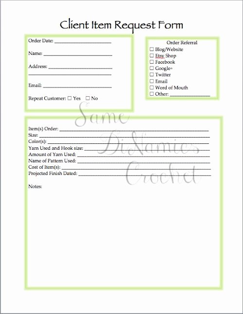 Embroidery order form Template New Free Client Item Request form for Crocheters who Sell their Items