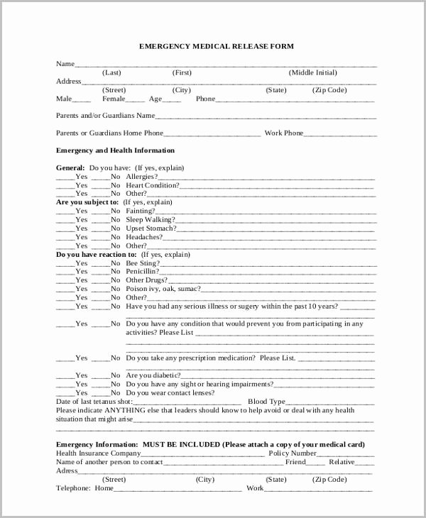 Emergency Room Discharge Papers Awesome Free 21 Sample Emergency Release forms