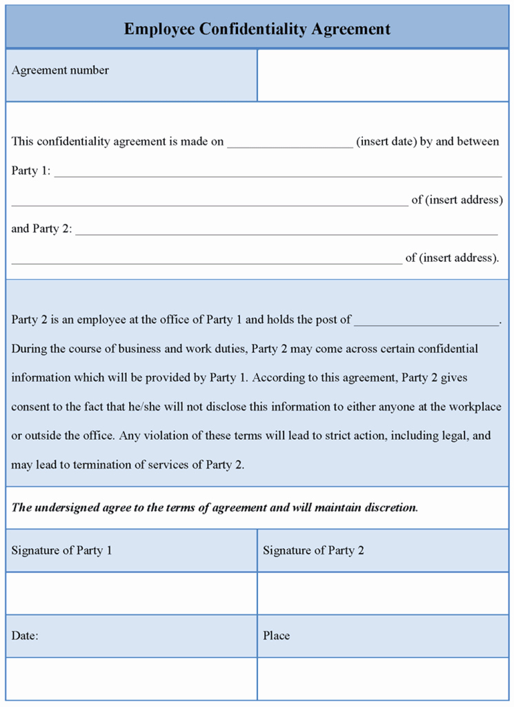 Employee Confidentiality Agreement Template Awesome Agreement Template for Employee Confidentiality format Of