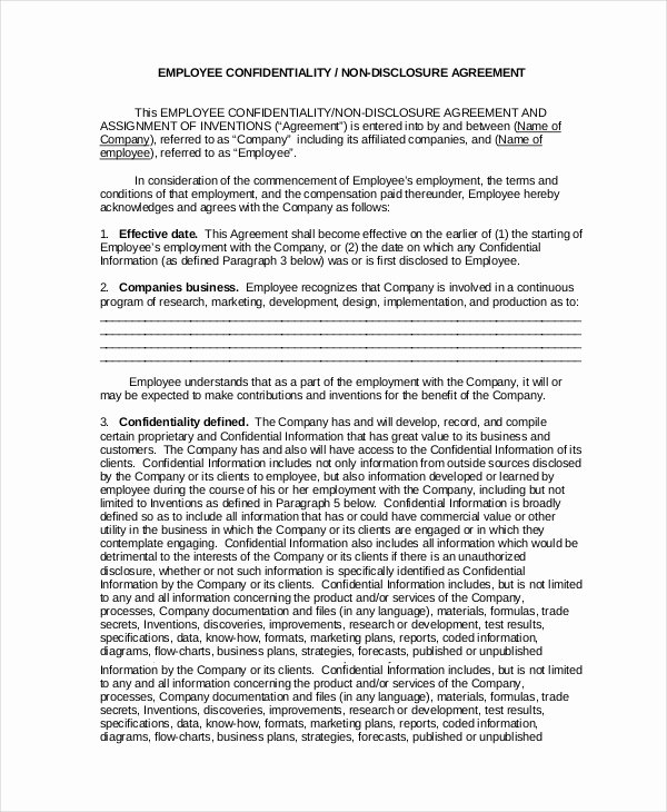 Employee Confidentiality Agreement Template Lovely Confidentiality Agreement Template 16 Free Pdf Word