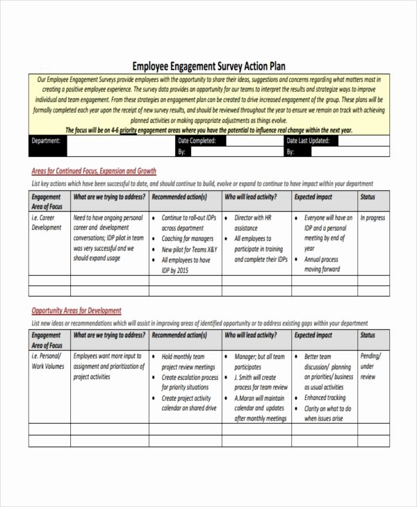 Employee Engagement Action Planning Template Awesome Employee Action Plan Template 14 Free Sample Example format Download