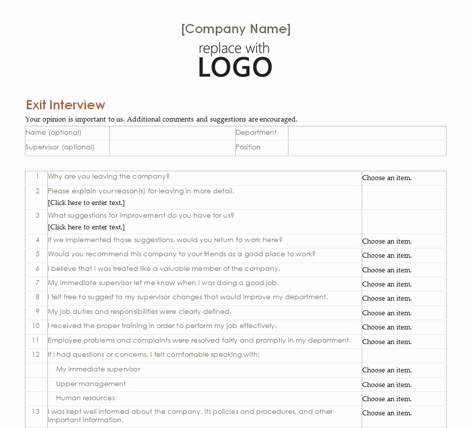 Employee Exit Interview form Awesome Employee Exit Interview