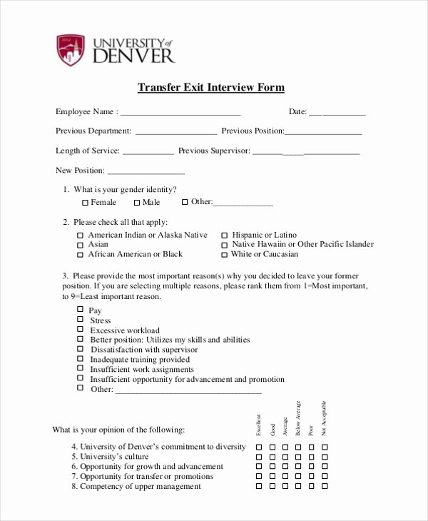 Employee Exit Interview form Fresh Free 10 Sample Exit Interview forms In Pdf
