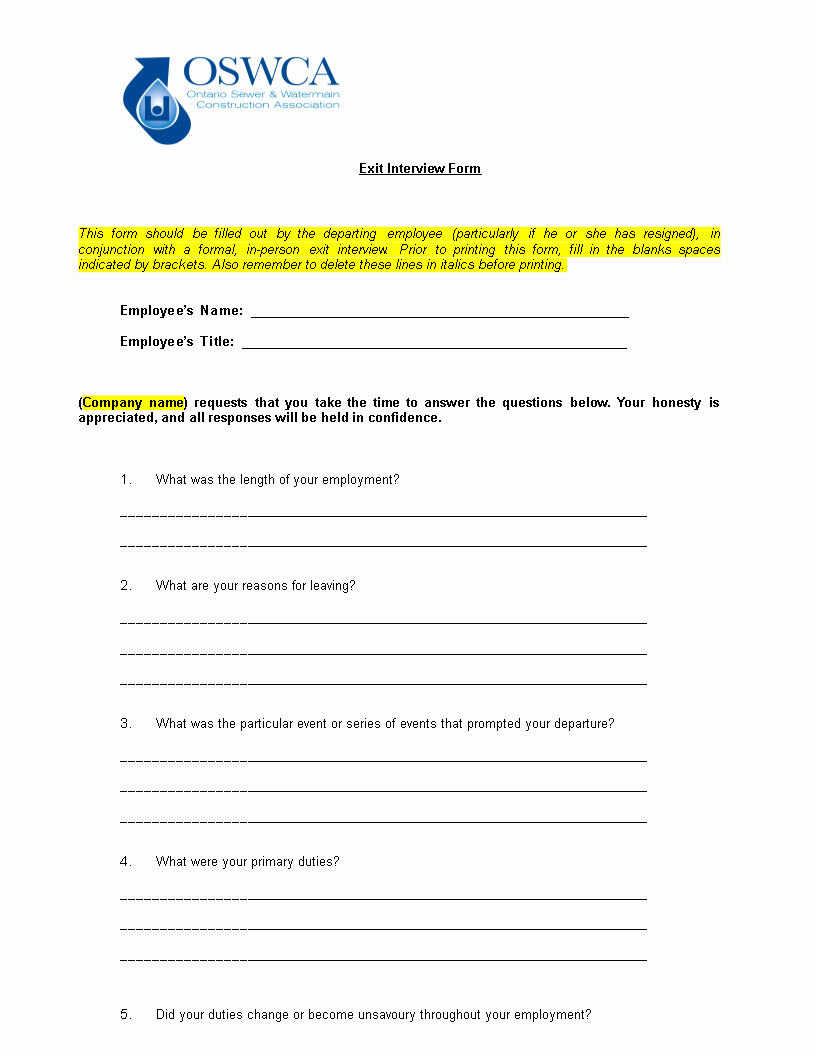 Employee Exit Interview form Luxury Employee Exit Interview