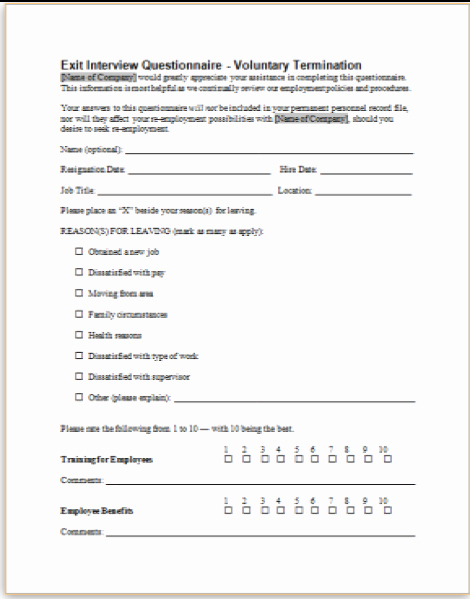 Employee Exit Interview forms Beautiful form Specifications