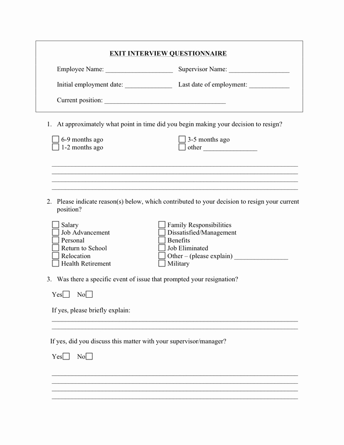 Employee Exit Interview forms Fresh University Exit Interview Questionnaire In Word and Pdf formats