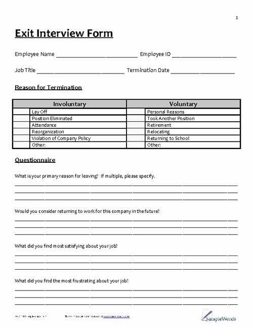 Employee Exit Interview forms Inspirational Exit Interview form